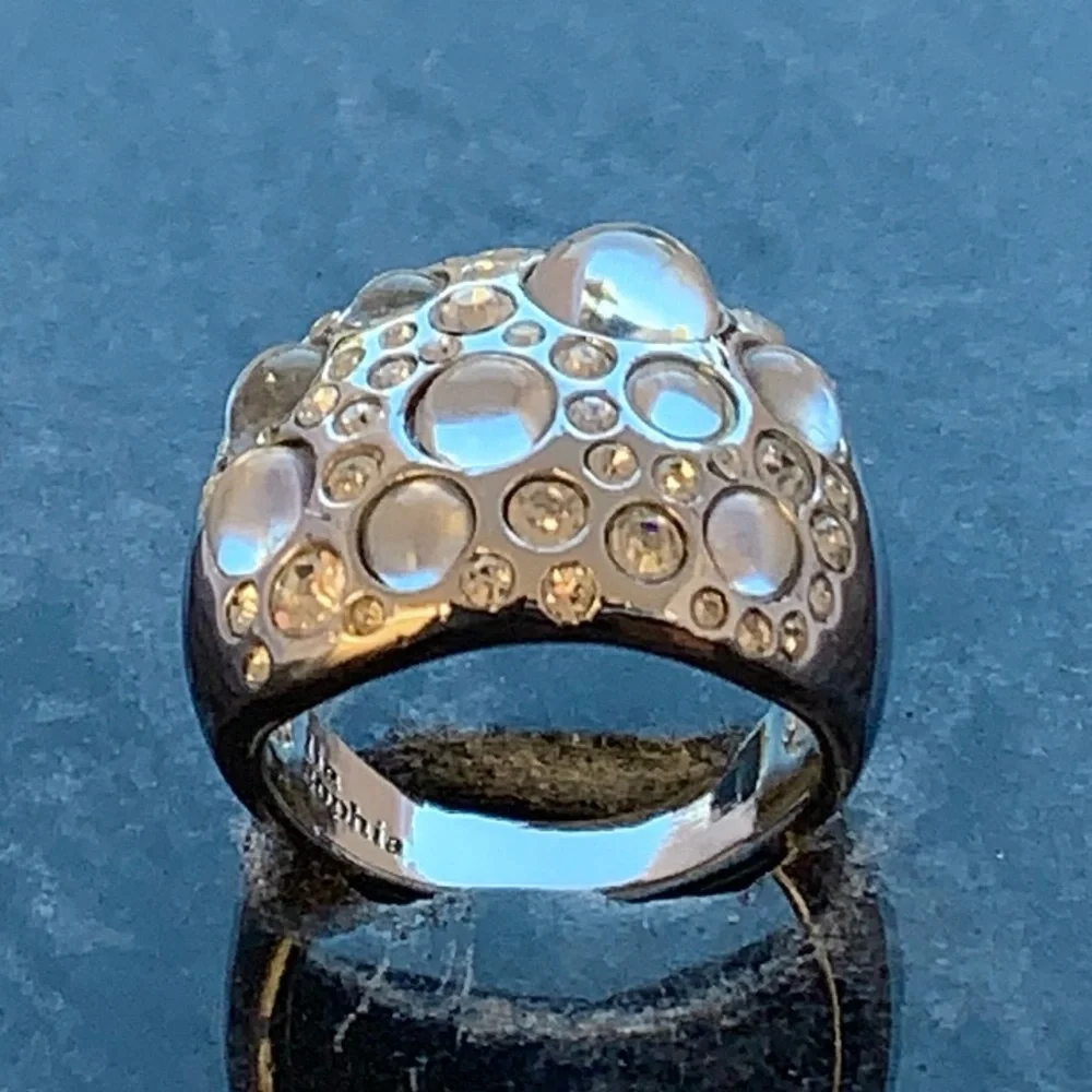 Lia Sophia Silver Tone Rock Candy Bubble Bling Chinky Statement Ring, Size 8-1/2